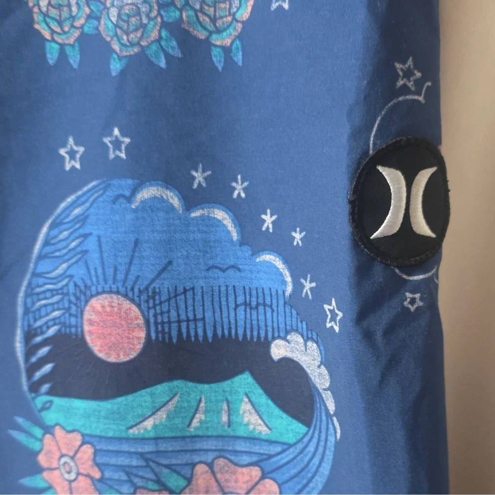 Hurley Men's Blue Tattoo Graphic Board Shorts Swim Size 32 Drawstring Pockets